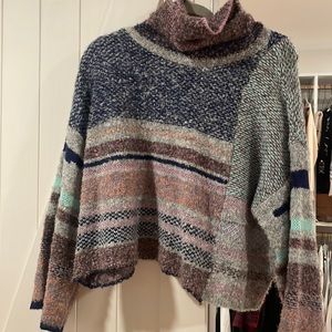 Striped Oversized Crop Turtleneck Sweater by Fate Size Small